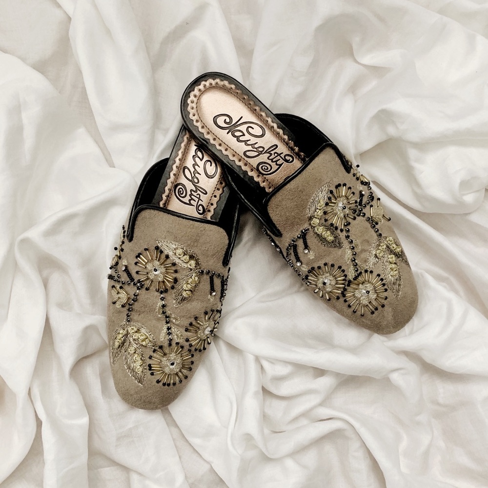 Embroidered Slip On Mules